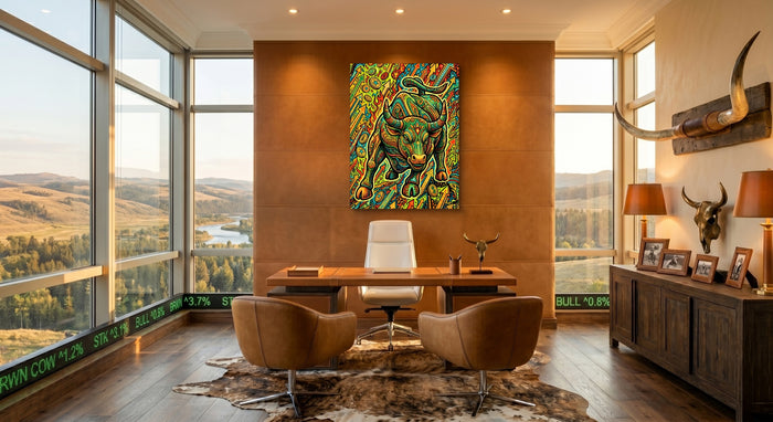 Bull Market Swirl — bull market swirl office with desk and chairs 1port flush print