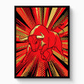 Bull Red Charge — bull red charge white studio framed black