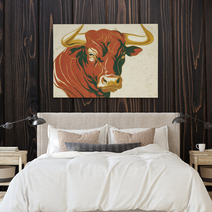 Bull Rust Sketch canvas wall art, room view