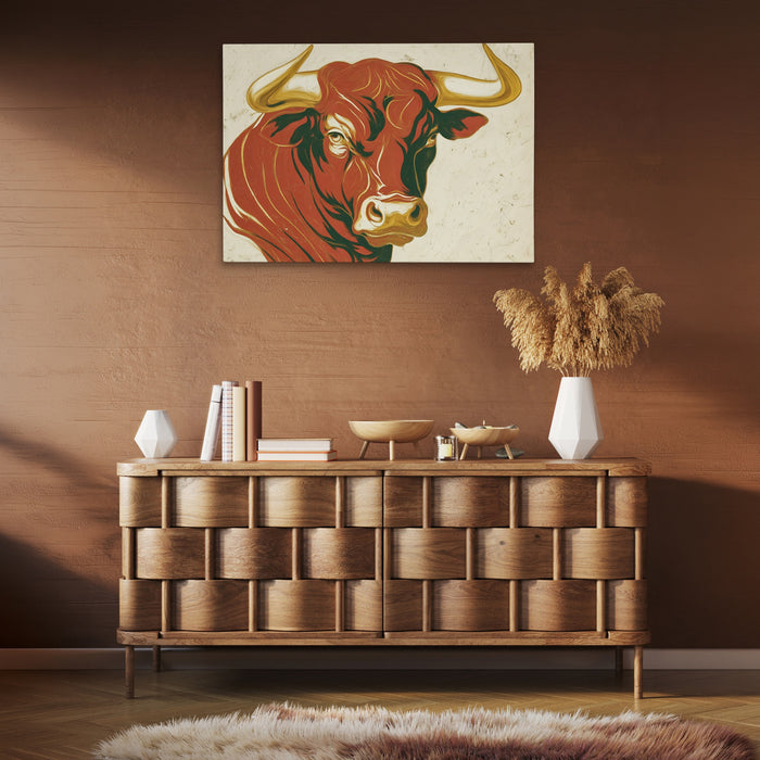 Bull Rust Sketch canvas wall art, room view