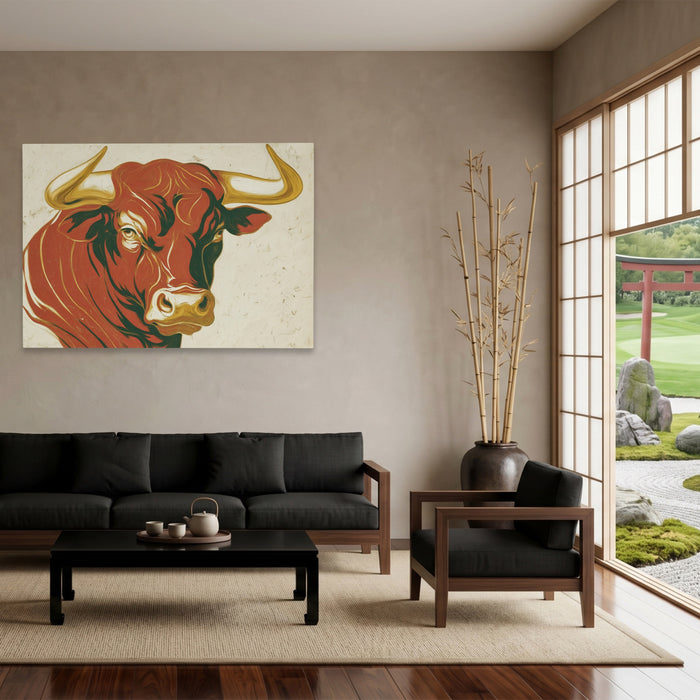 Bull Rust Sketch canvas wall art, room view