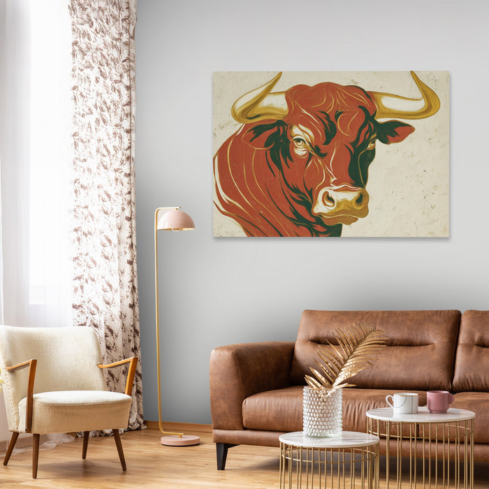 Bull Rust Sketch canvas wall art, room view
