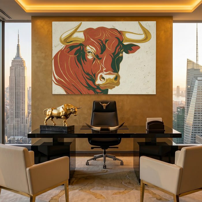 Bull Rust Sketch canvas wall art, room view
