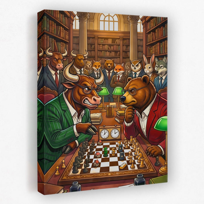 Bull V Bear Chess Match canvas wall art