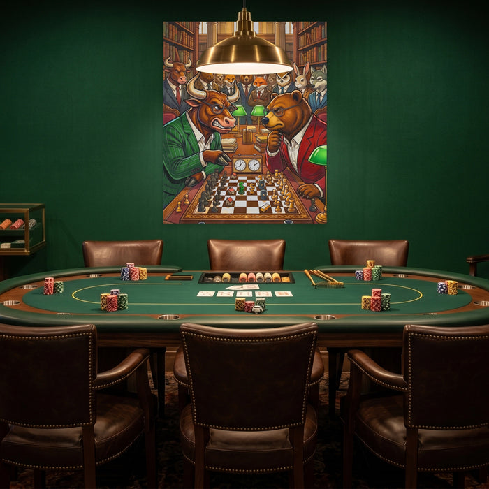 Bull V Bear Chess Match canvas wall art, room view
