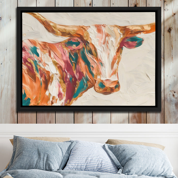 Bull Zentangle Sienna canvas wall art, room view