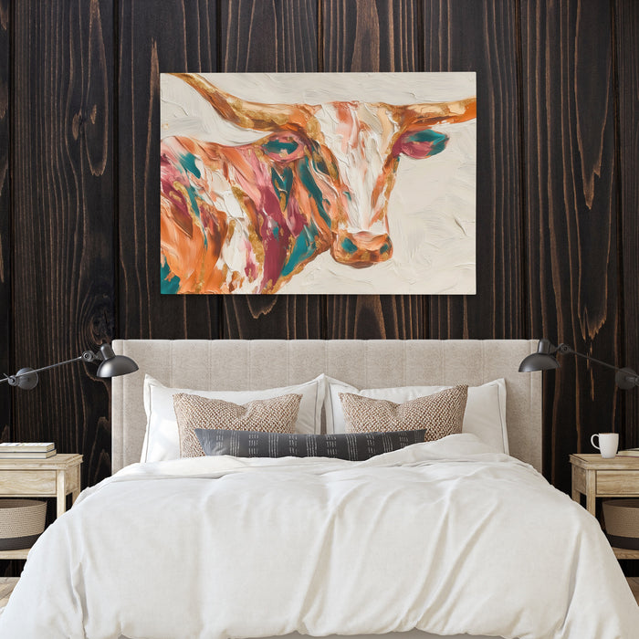 Bull Zentangle Sienna canvas wall art, room view