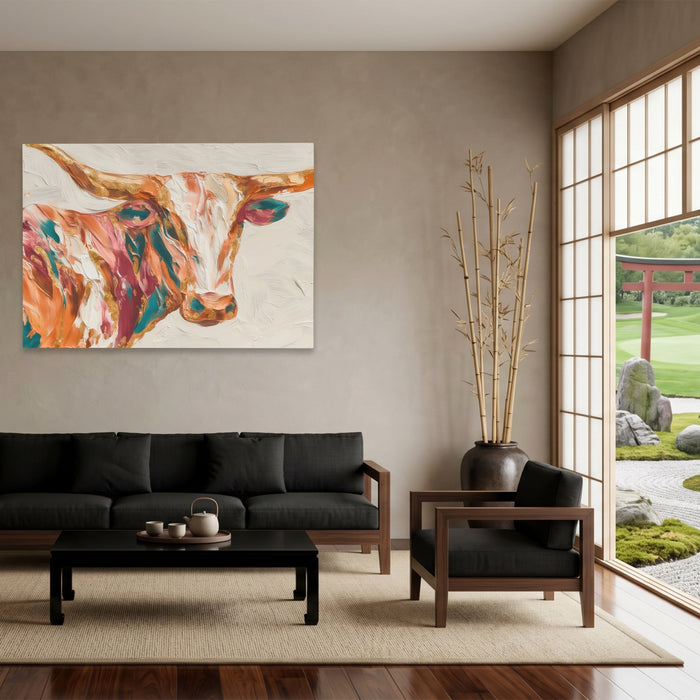 Bull Zentangle Sienna canvas wall art, room view