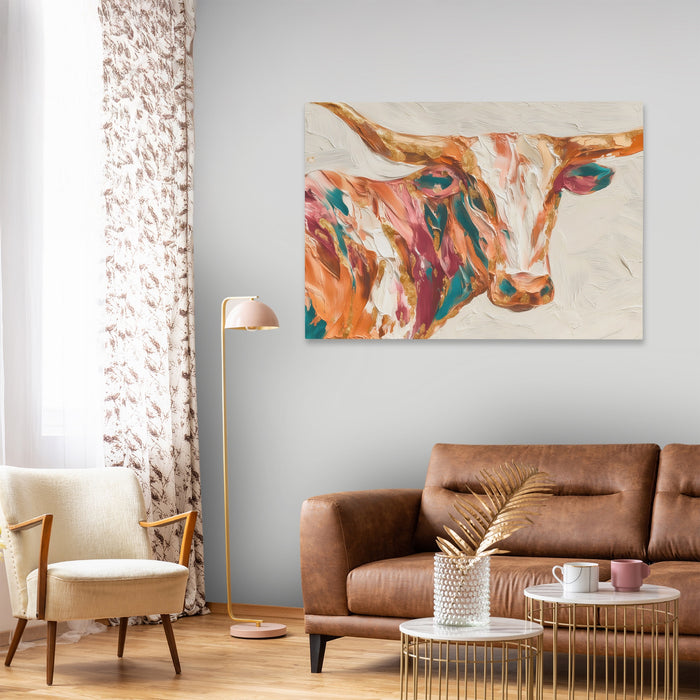 Bull Zentangle Sienna canvas wall art, room view