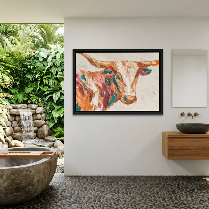 Bull Zentangle Sienna canvas wall art, room view