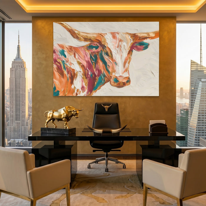 Bull Zentangle Sienna canvas wall art, room view