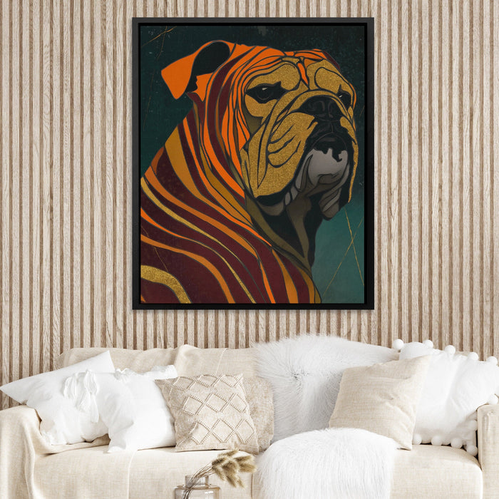 Bulldog Burgundy Nouveau canvas wall art, room view