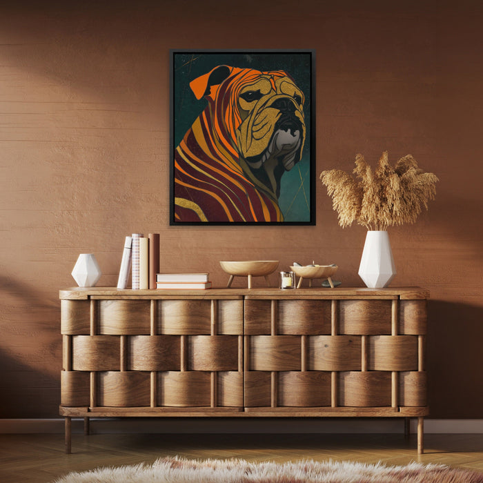 Bulldog Burgundy Nouveau canvas wall art, room view