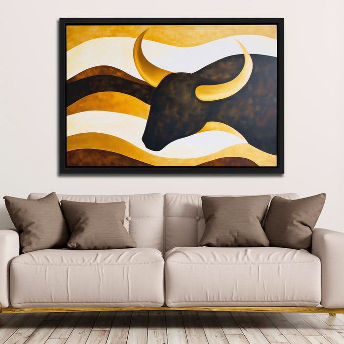 Bull’s Silhouette - Beige Man Cave Canvas Print