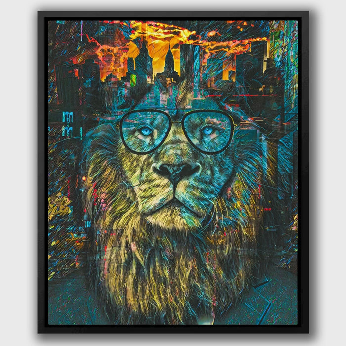 Business Lion - Blue Canvas Wall Art