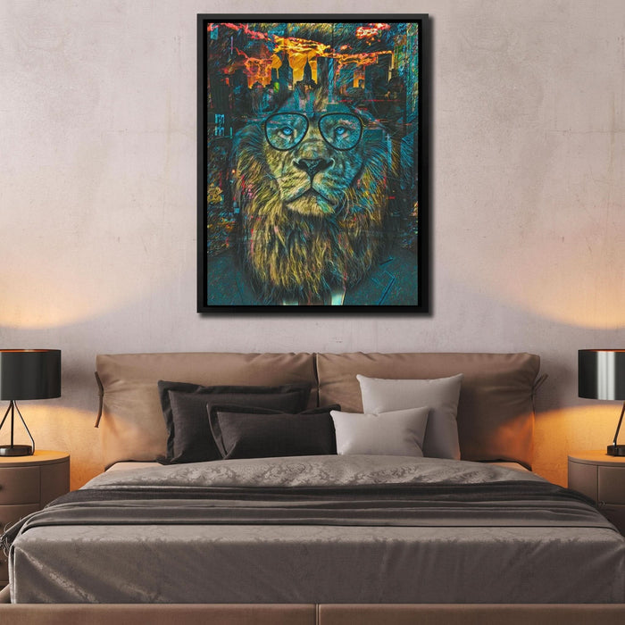Business Lion - Bitcoin Wall Art in Black Frame