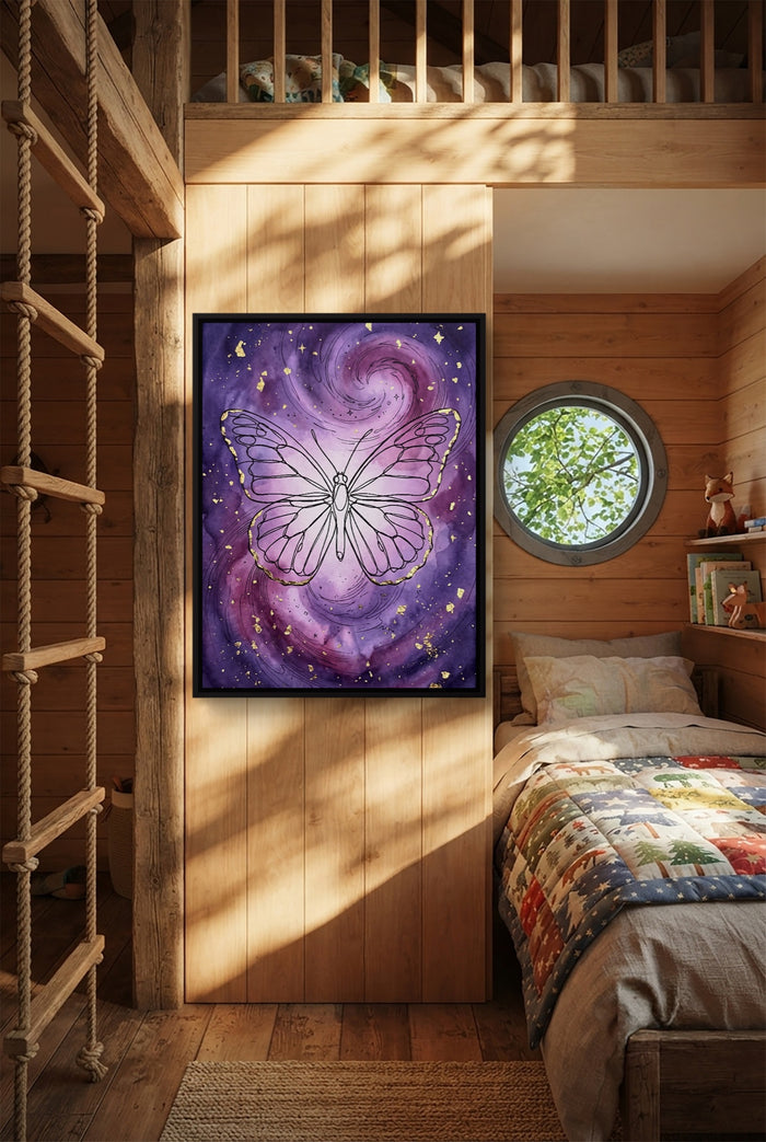 Butterfly Gilded Galaxy — butterfly gilded galaxy p bedroom with loft area 1port framed black