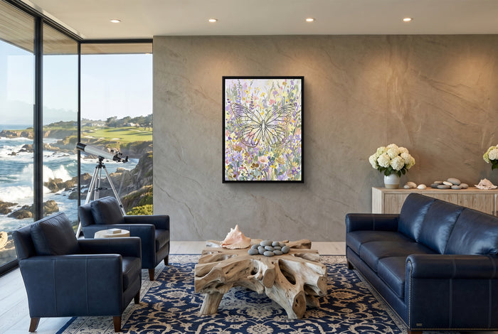 Butterfly Golden Meadow — butterfly golden meadow living room with ocean view 1port framed black