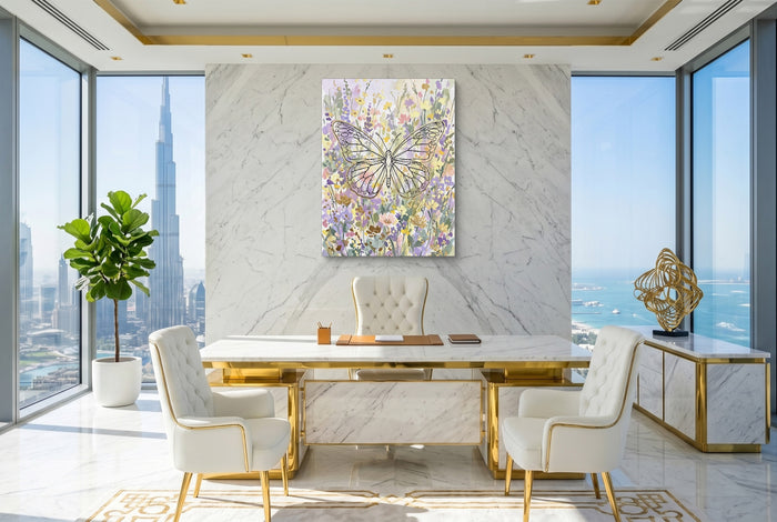 Butterfly Golden Meadow — butterfly golden meadow office with city view 2 1port flush print
