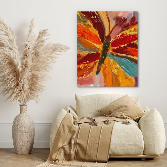 Butterfly Golden Symmetry canvas wall art, room view