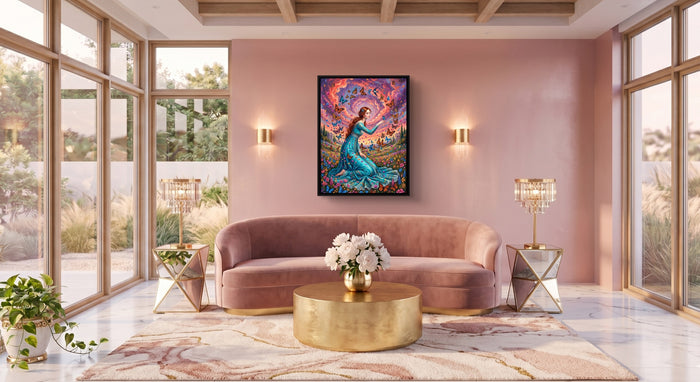 Butterfly Maiden — butterfly maiden pink living room 1port framed black