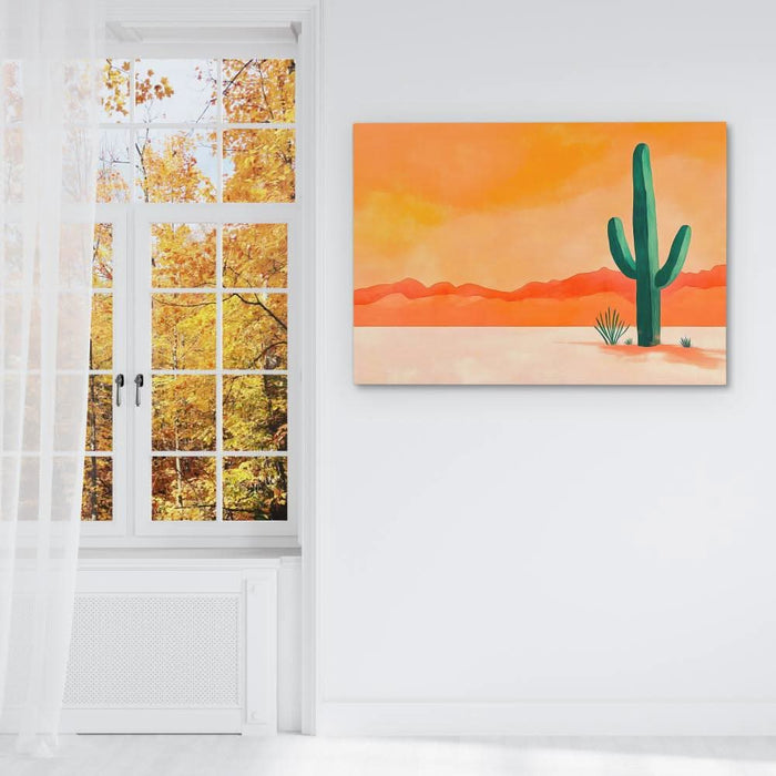 Cactus in the Desert - Orange Canvas Wall Art