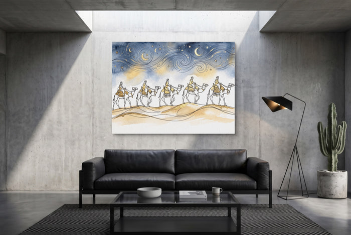 Camel Caravan Gold Line — camel caravan gold line modern minimalist living room 1land flush print