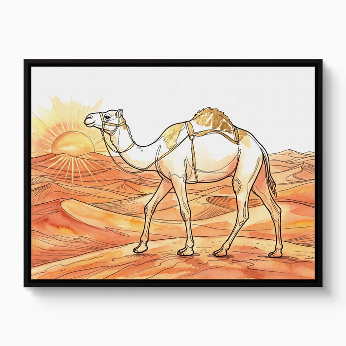Camel Desert Sunset — camel desert sunset white studio framed black