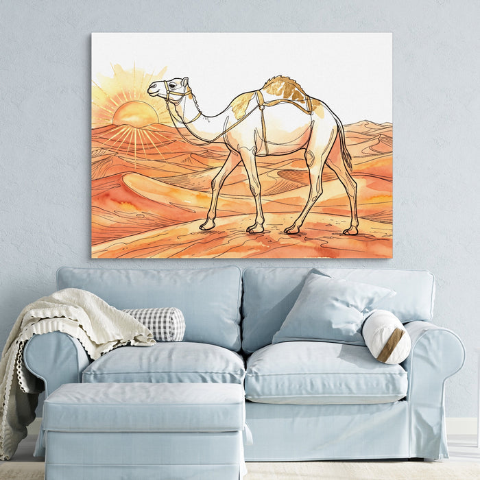 Camel Desert Sunset — camel desert sunset sq blue pastel couch 1land flush print