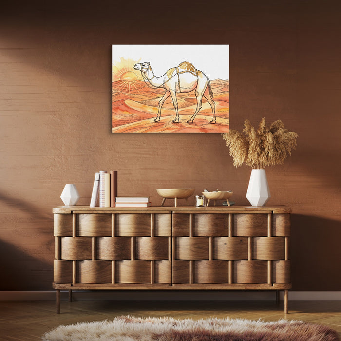 Camel Desert Sunset — camel desert sunset sq brown room clean 1land flush print
