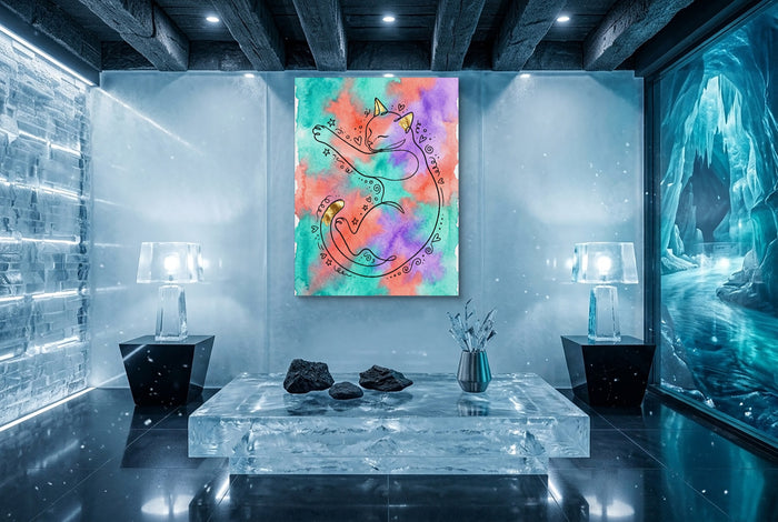 Cat Dreamy Watercolor — cat dreamy watercolor icicle unreal minimalist living room 1port flush print