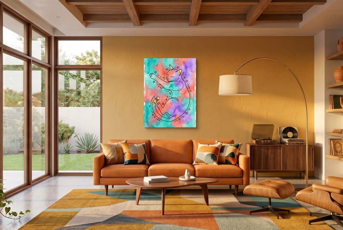 Cat Dreamy Watercolor — cat dreamy watercolor living room interior space 1port flush print