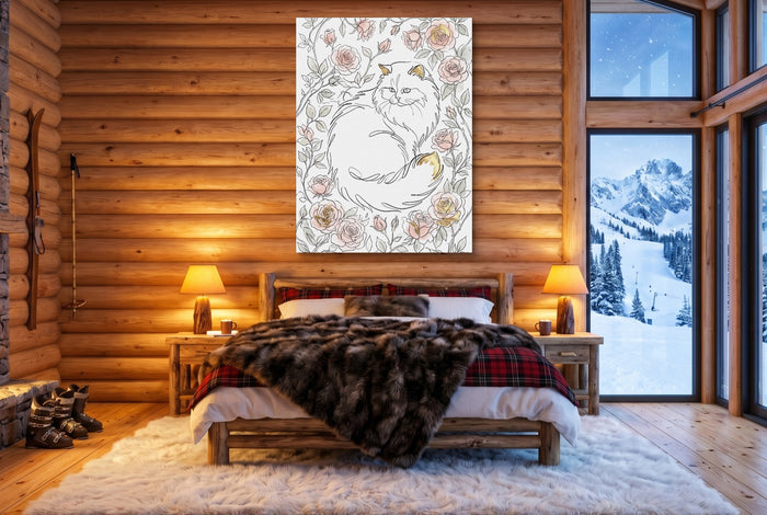 Cat Golden Roses — cat golden roses bedroom with fireplace 1port flush print