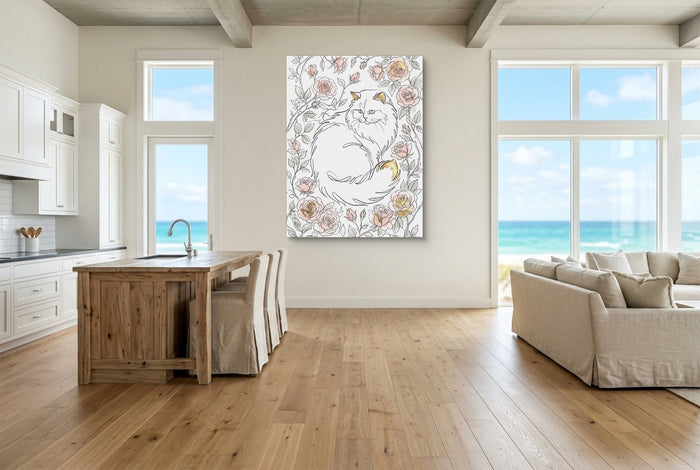 Cat Golden Roses — cat golden roses living room with ocean view 2 1port flush print