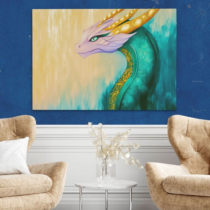 Celestial Guardian Dragon - Gold Eclectic Canvas Print