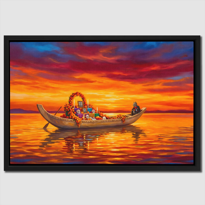 Ceremonial Boat Sunset canvas wall art, room view