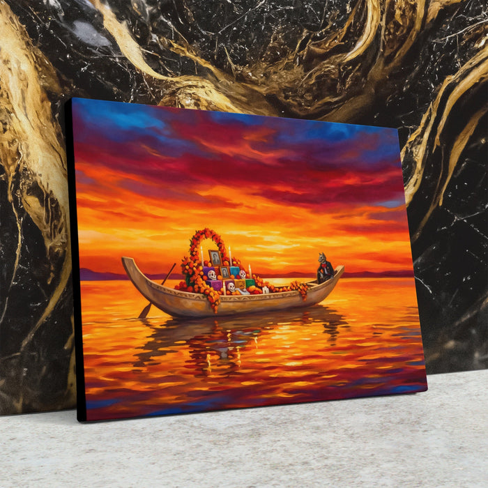 Ceremonial Boat Sunset canvas wall art, room view