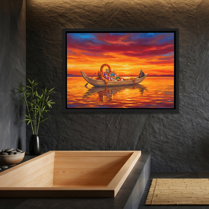 Ceremonial Boat Sunset canvas wall art, room view