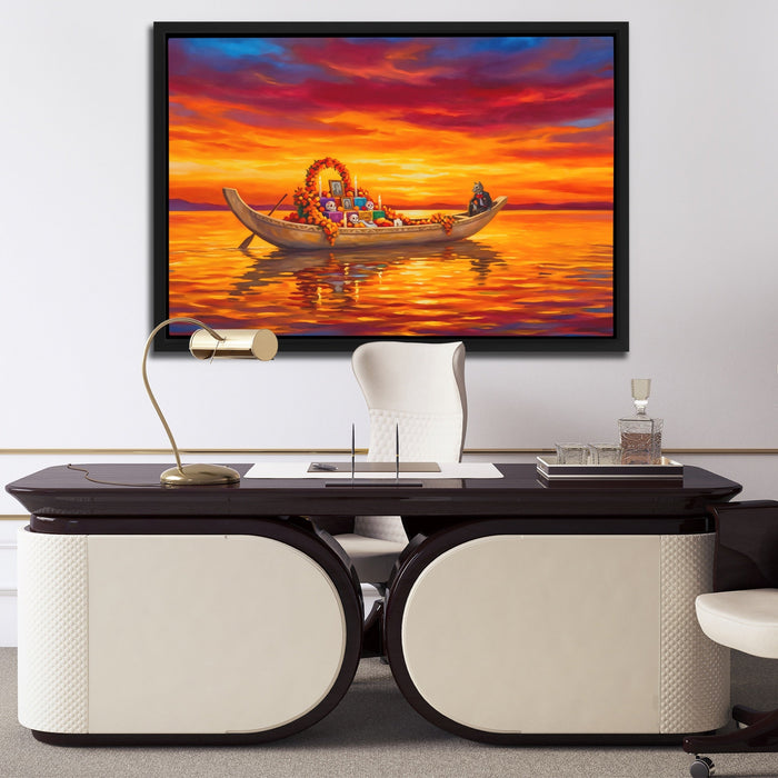 Ceremonial Boat Sunset canvas wall art, room view