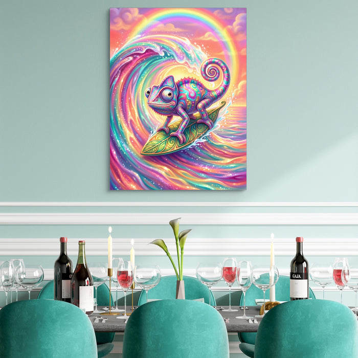 Chameleon's Rainbow Wave — chameleon's rainbow wave sq teal dining room 1port flush print
