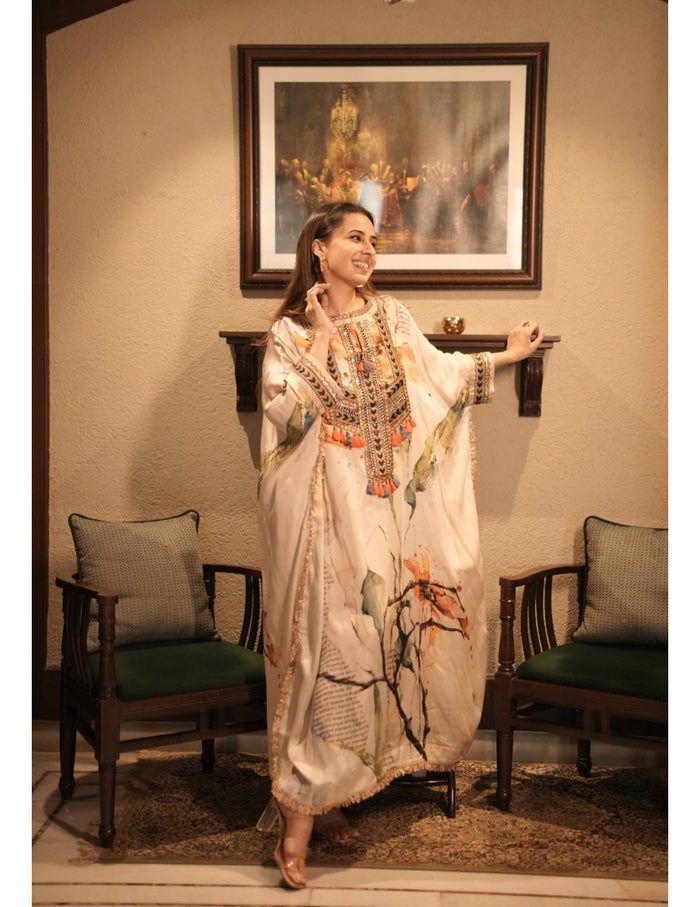 Chashni White Silk Kaftan Dress