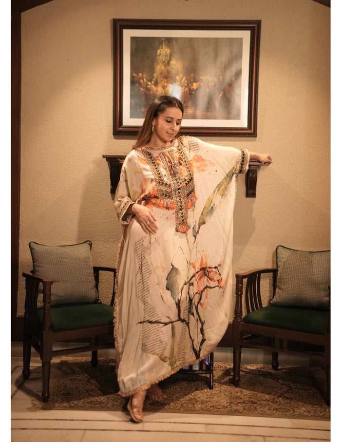Chashni White Silk Kaftan Dress