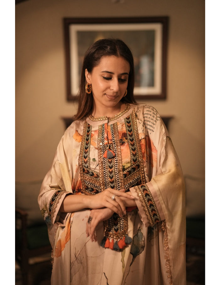 Chashni White Silk Kaftan Dress