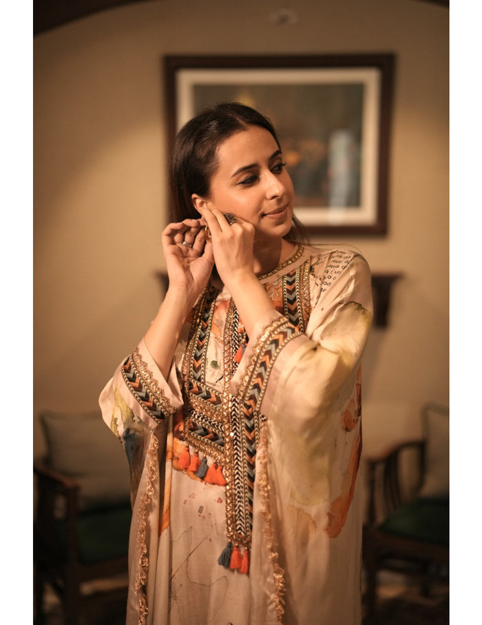 Chashni White Silk Kaftan Dress