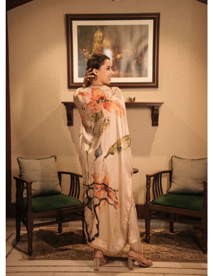 Chashni White Silk Kaftan Dress