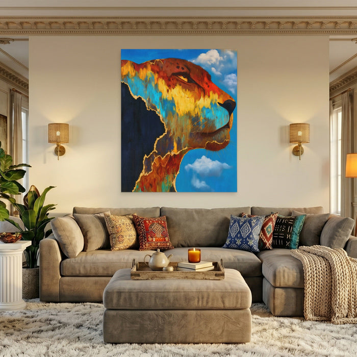 Cheetah Cloudscape Rising canvas wall art, room view