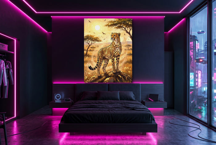 Cheetah Golden Sunrise — cheetah golden sunrise bedroom with neon lights 1port flush print