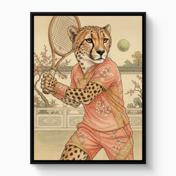 Cheetah's Court Serve — cheetah's court serve white studio framed black