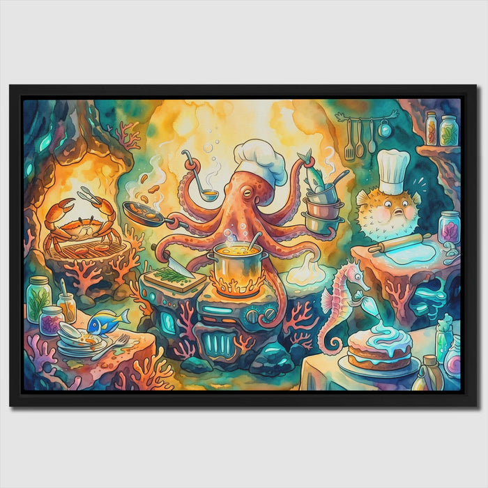 Chef Octopus Cooking canvas wall art, room view