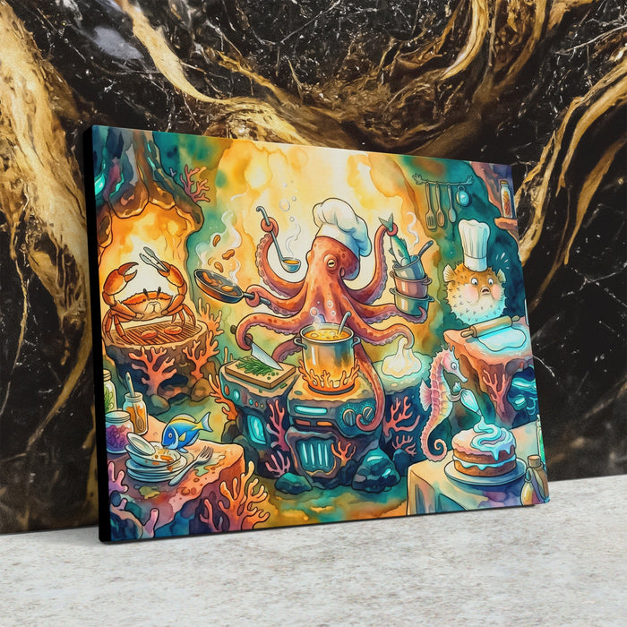 Chef Octopus Cooking canvas wall art, room view